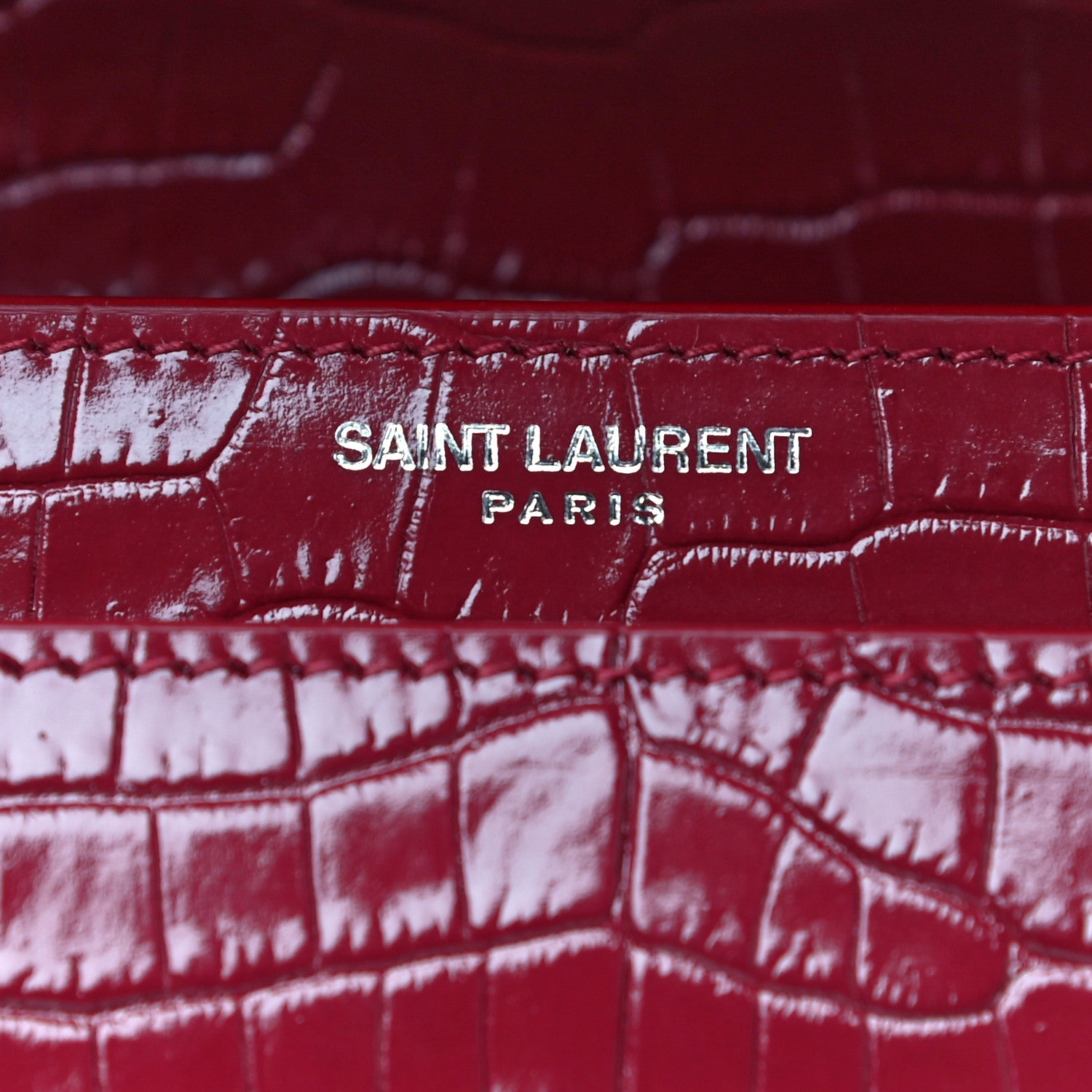 Saint Laurent Calfskin Crocodile Embossed Medium Monogram Sunset Rouge Eros 7 of 10
