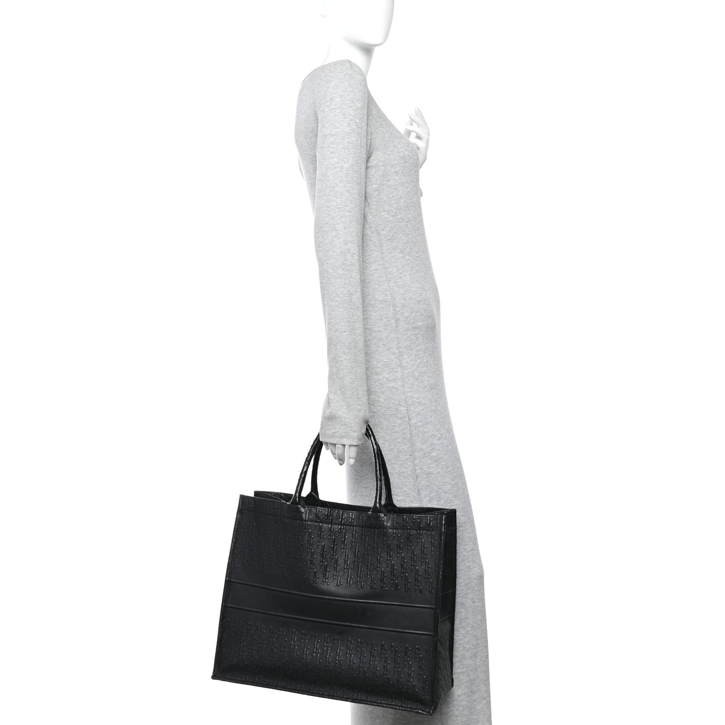Oblique Calfskin Embossed Large Book Tote TBlack