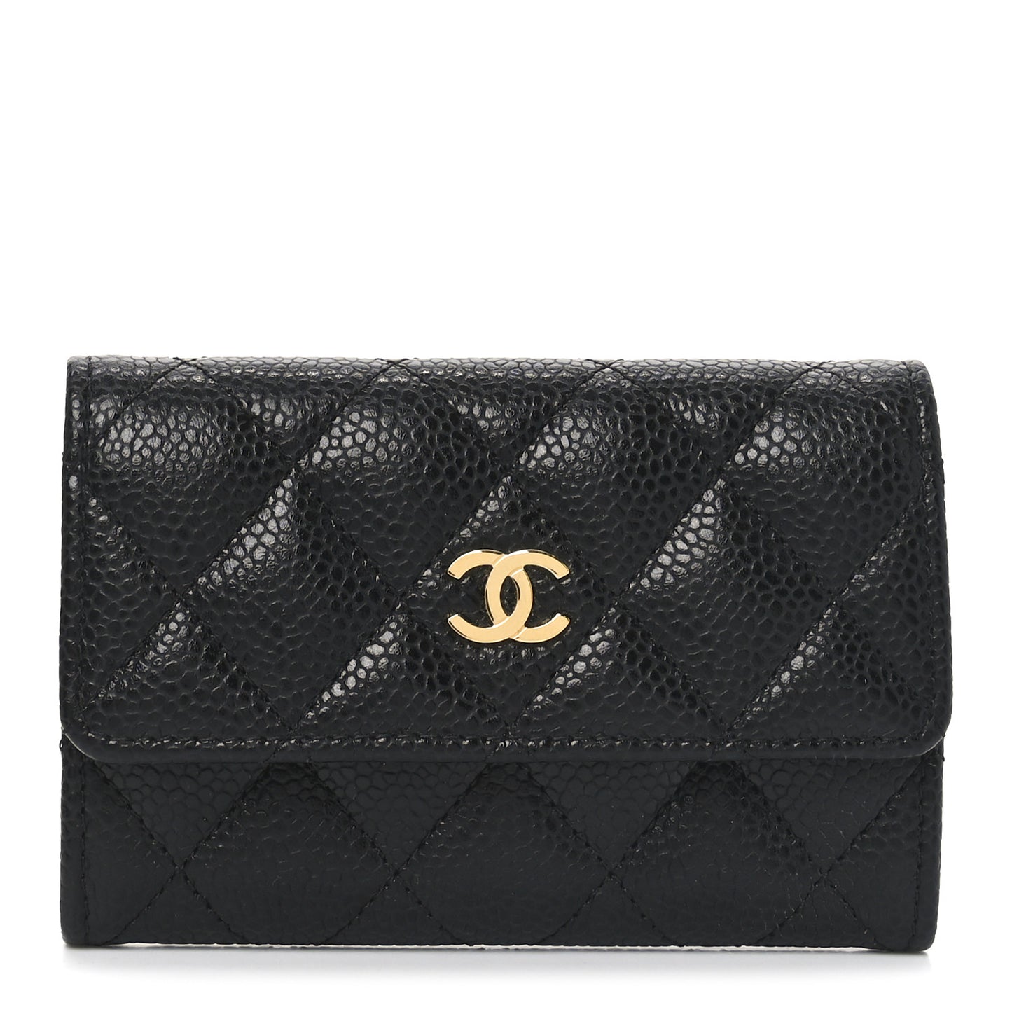 Caviar Quilted Flap Card Holder Black