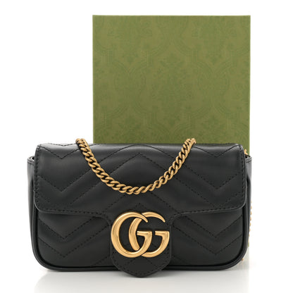 Gucci Calfskin Matelasse Super Mini GG Marmont Shoulder Bag Black 12 of 12