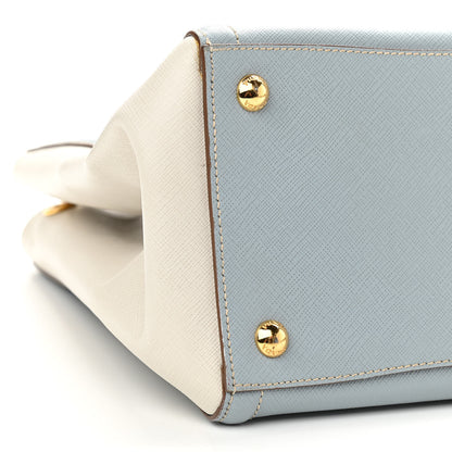Prada Saffiano Small Galleria Bi-color Double Zip Tote White Astrale 10 of 18