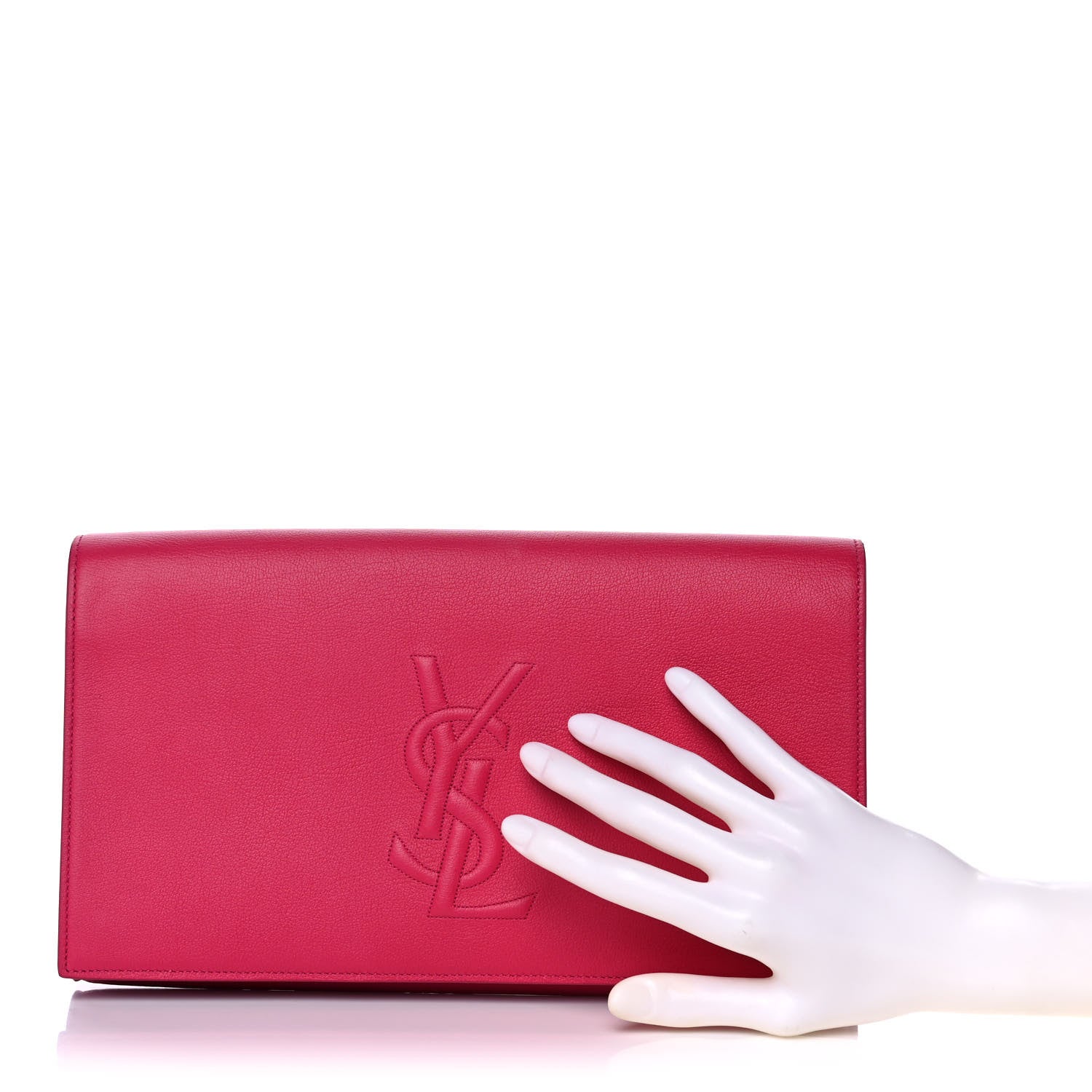 Saint Laurent Calfskin Monogram Large Belle De Jour Clutch Lipstick Fuchsia 3 of 13