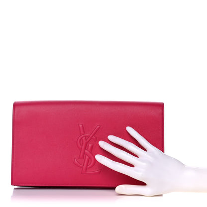 Saint Laurent Calfskin Monogram Large Belle De Jour Clutch Lipstick Fuchsia 3 of 13