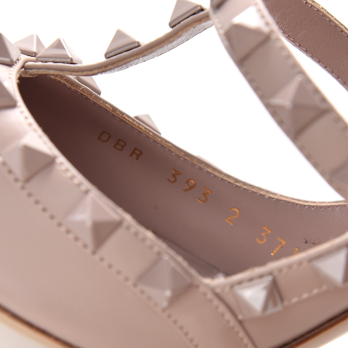 Calfskin Lacquered Monochrome Rockstud Ankle Strap 100mm Pumps 37.5 Poudre