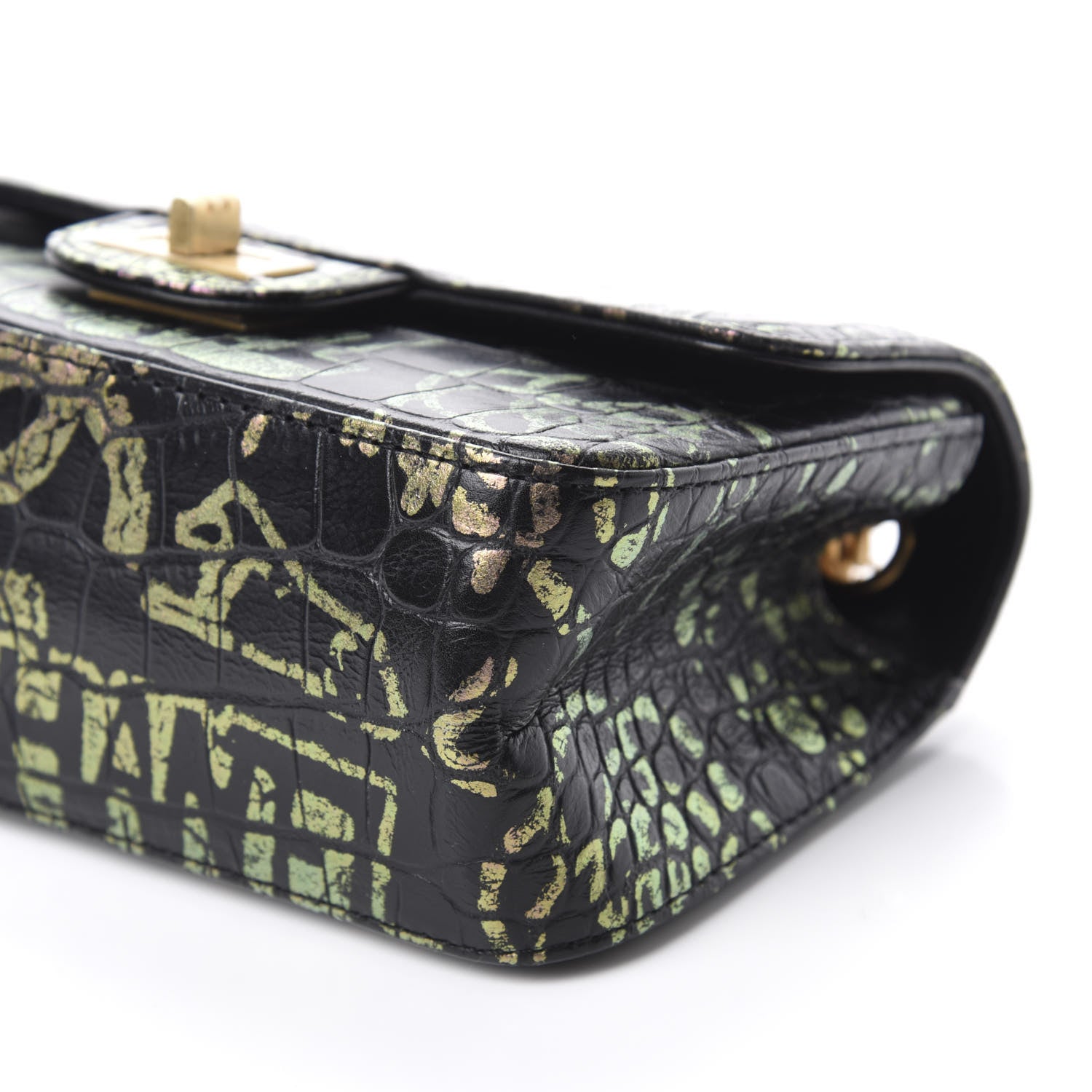 Chanel Calfskin Crocodile Embossed Graffiti 2.55 Mini Cocodile Reissue Flap Black Pink 7 of 12