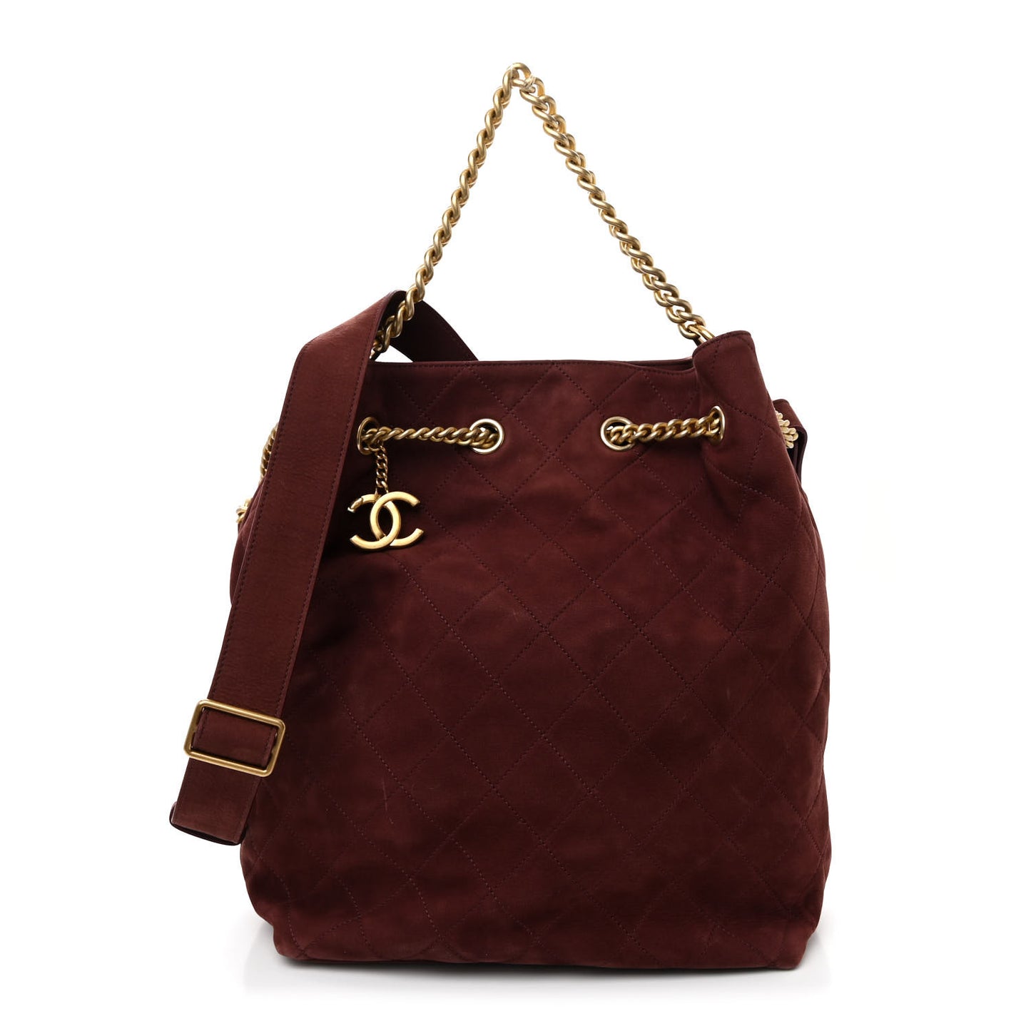 Suede Calfskin Small On My Shoulder Drawstring Bag Burgundy
