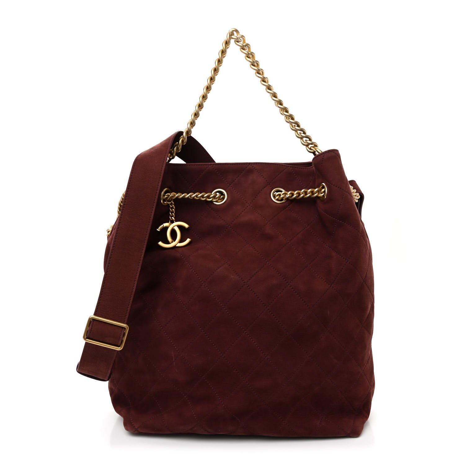 Chanel Suede Calfskin Small On My Shoulder Drawstring Bag Burgundy 1 of 10
