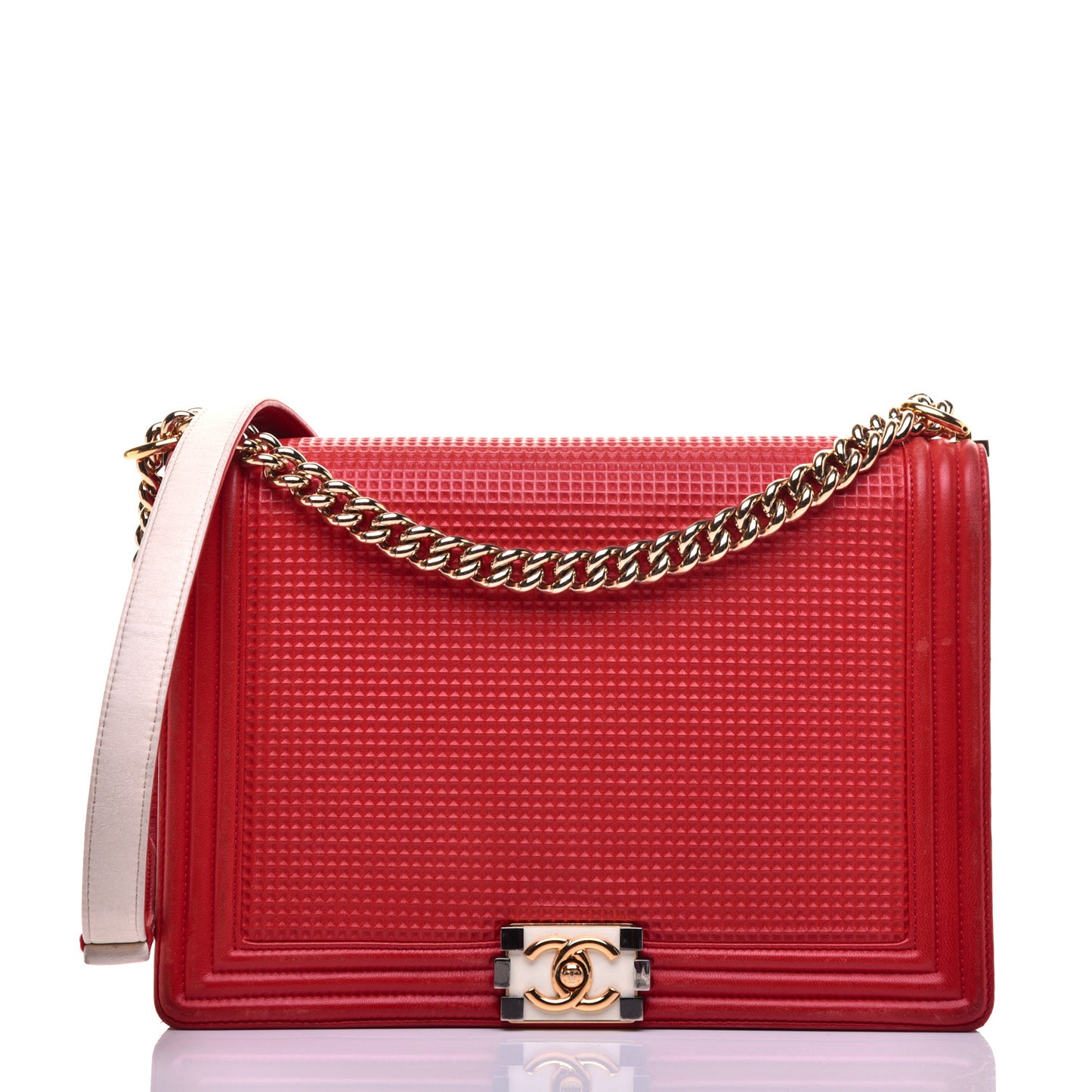 Lambskin Square Quilted Large Boy Cube Flap Red