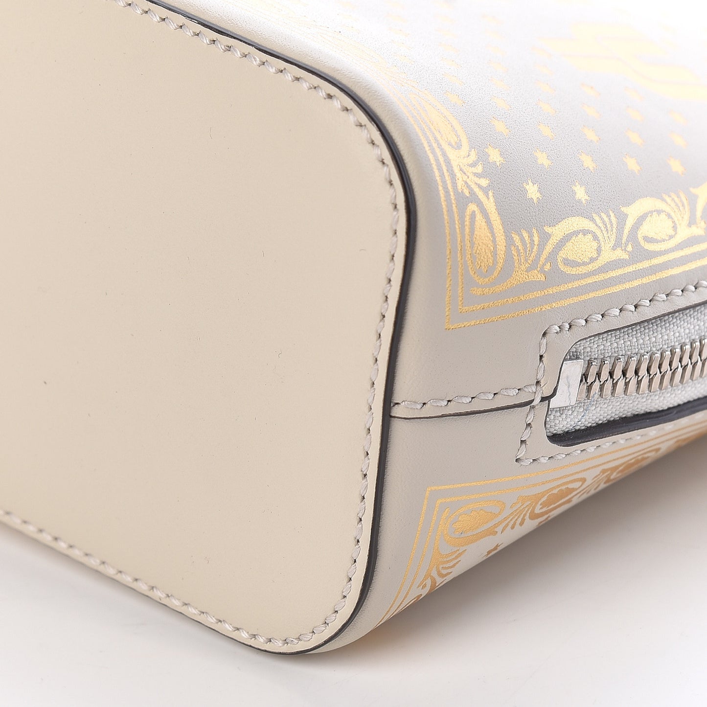 X SEGA Calfskin GUCCY Stars Mini Dome Shoulder Bag Mystic White Gold
