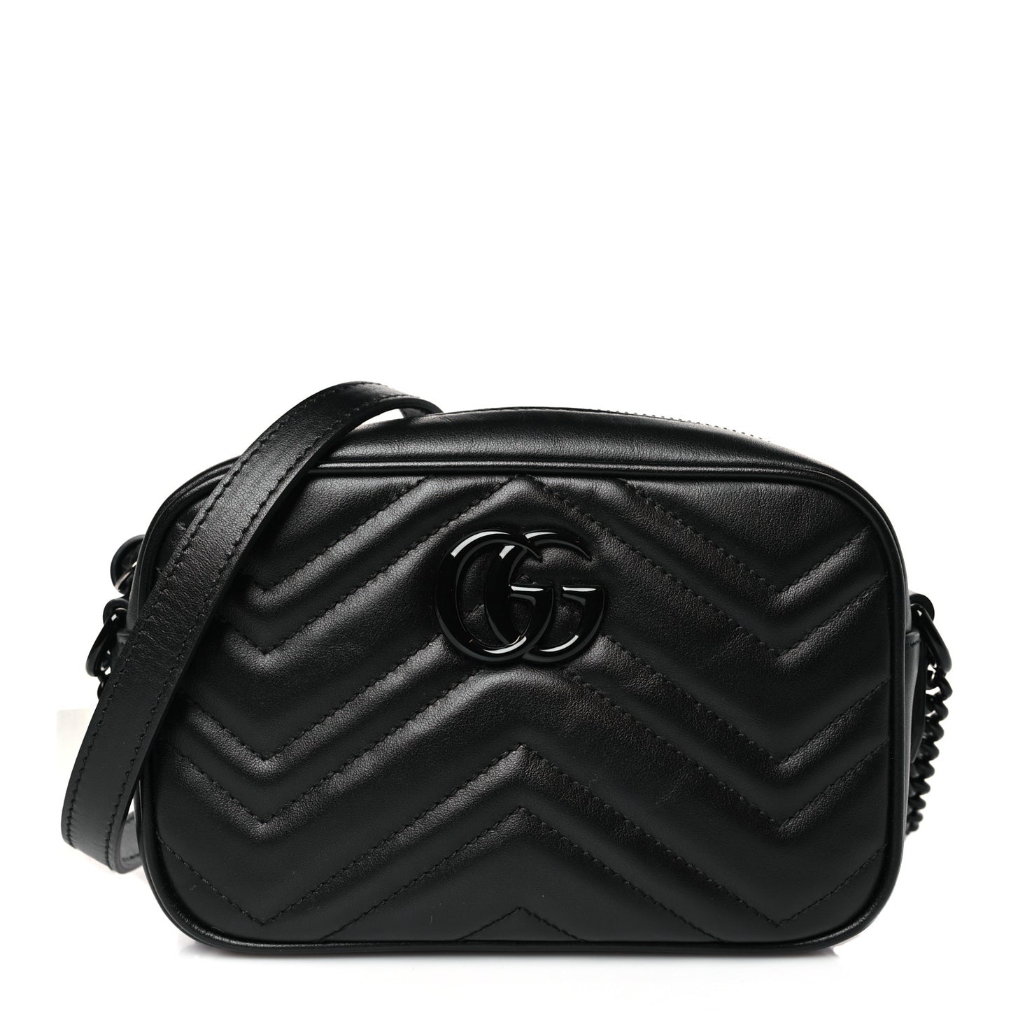 Calfskin Matelasse Monochrome Mini GG Marmont Chain Shoulder Bag Black