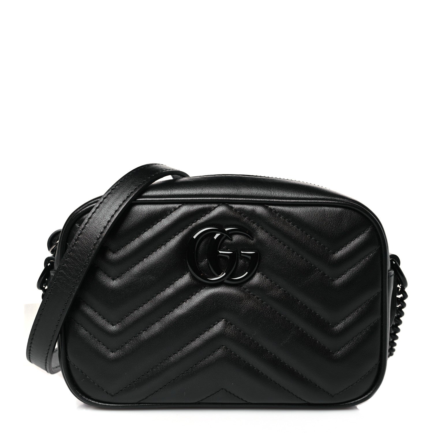 Gucci Calfskin Matelasse Monochrome Mini GG Marmont Chain Shoulder Bag Black 1 of 8