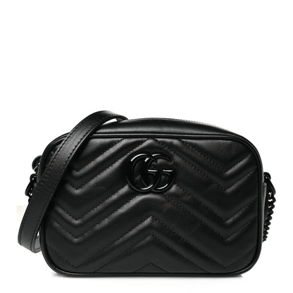 Gucci Calfskin Matelasse Monochrome Mini GG Marmont Chain Shoulder Bag Black 1 of 8