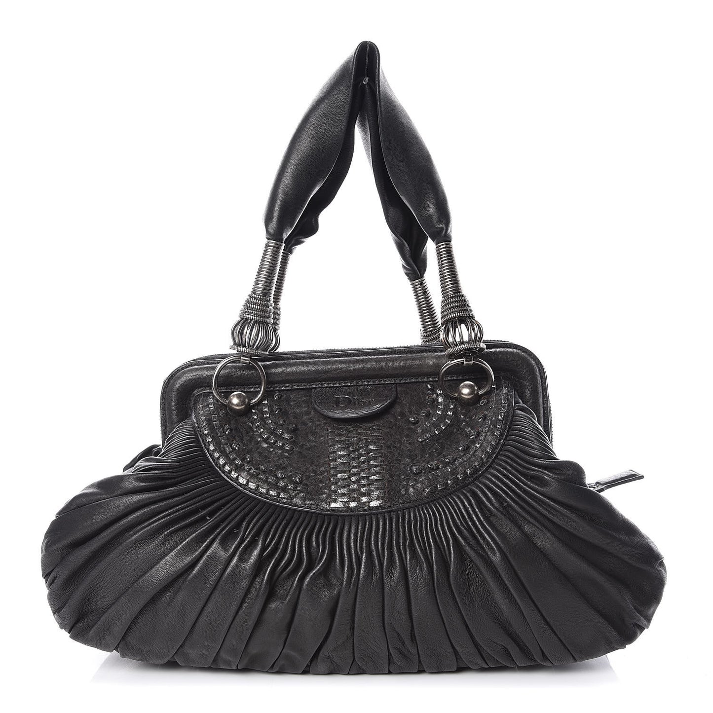 Lambskin Plisse Pleated Frame Satchel Black