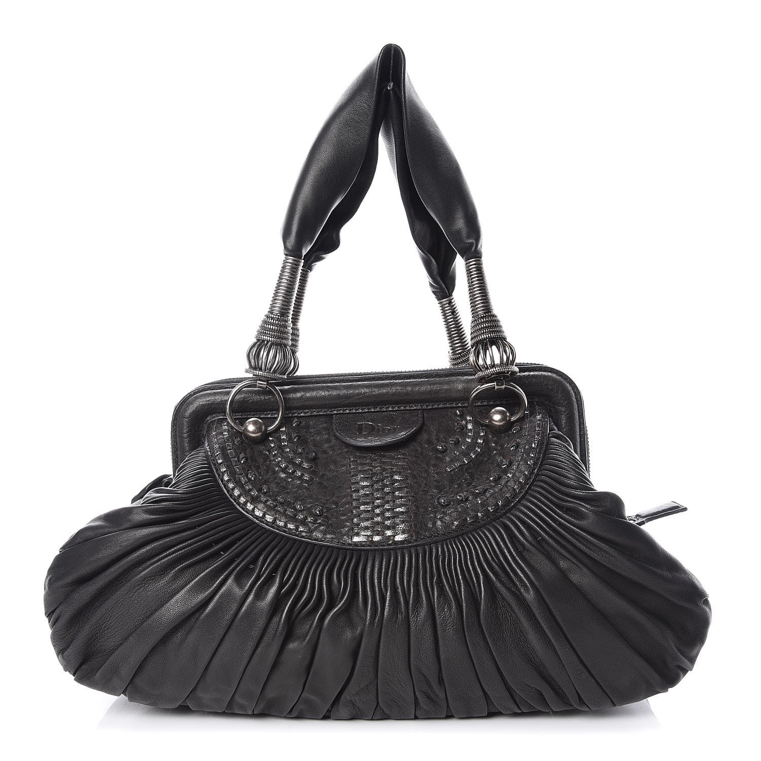 Christian Dior Lambskin Plisse Pleated Frame Satchel Black 1 of 16