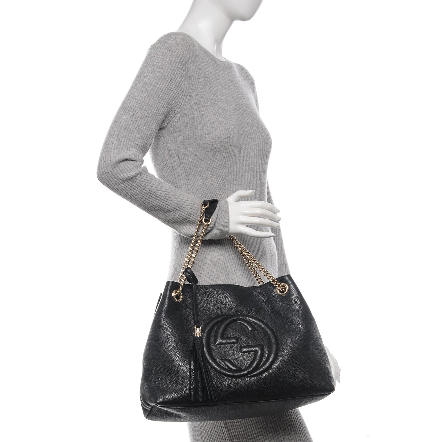 Pebbled Calfskin Medium Soho Chain Shoulder Bag Black
