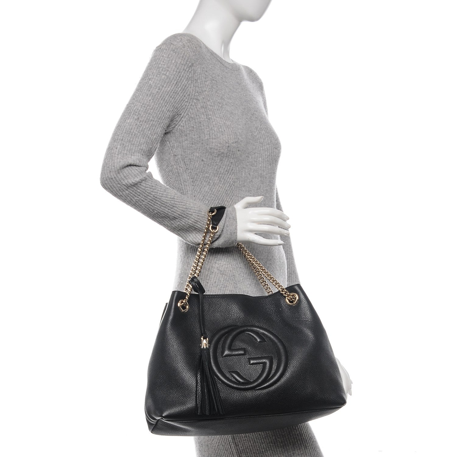 Gucci Pebbled Calfskin Medium Soho Chain Shoulder Bag Black 2 of 6