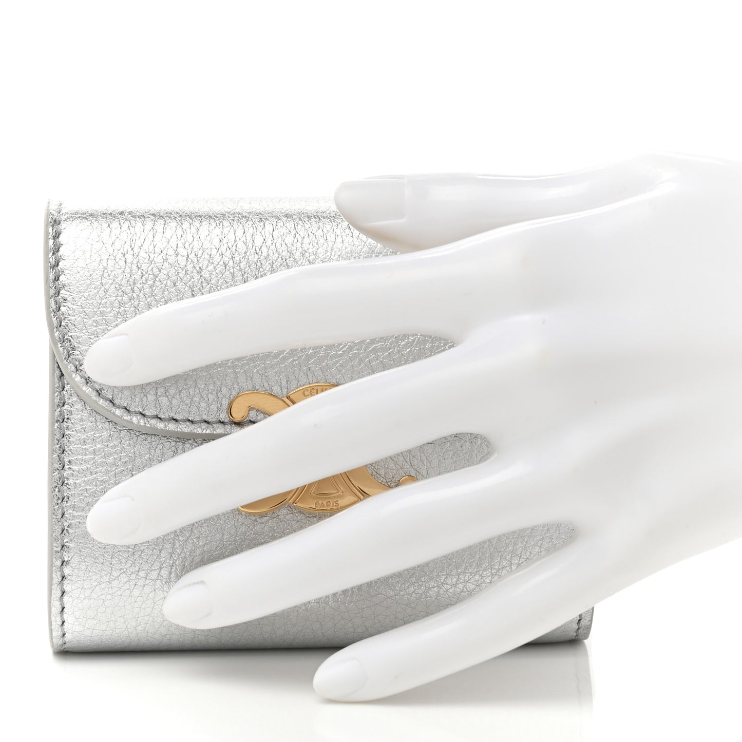 Metallic Calfskin Small Triomphe Wallet Silver