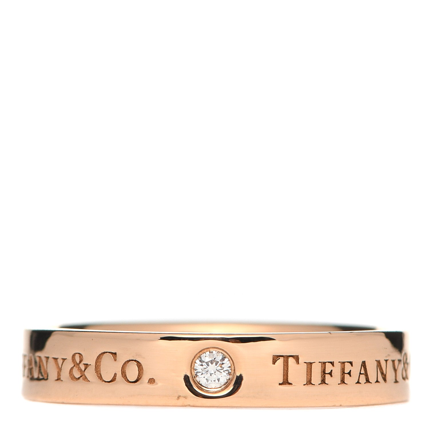 Tiffany 18K Rose Gold Diamond 4mm Logo Band Ring 55 7.25 1 of 5
