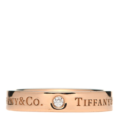 Tiffany 18K Rose Gold Diamond 4mm Logo Band Ring 55 7.25 1 of 5