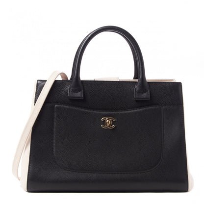 Chanel Grained Calfskin Small Bi-Color Neo Executive Shopper Tote Black Beige 1 of 10
