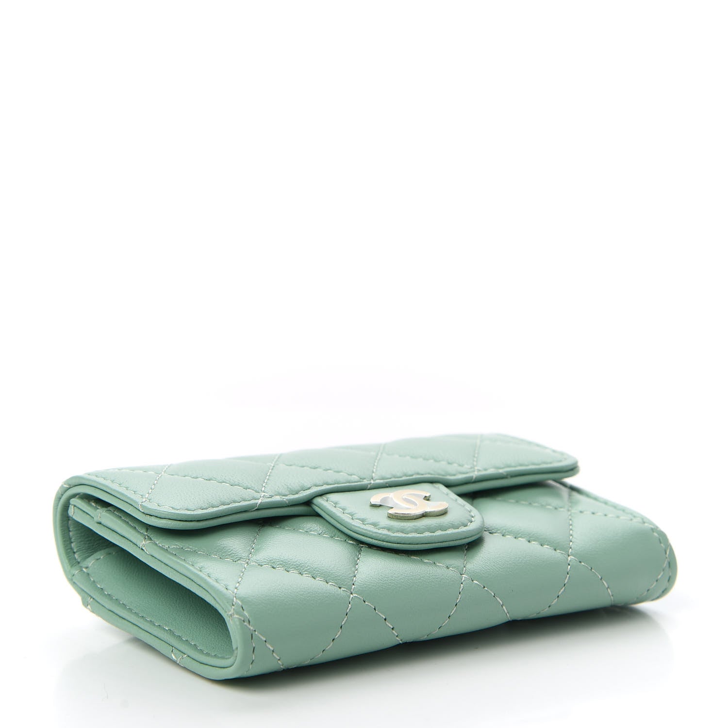 Chanel Lambskin Quilted Flap Card Holder Wallet Green 4 of 12