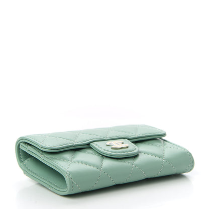 Chanel Lambskin Quilted Flap Card Holder Wallet Green 4 of 12