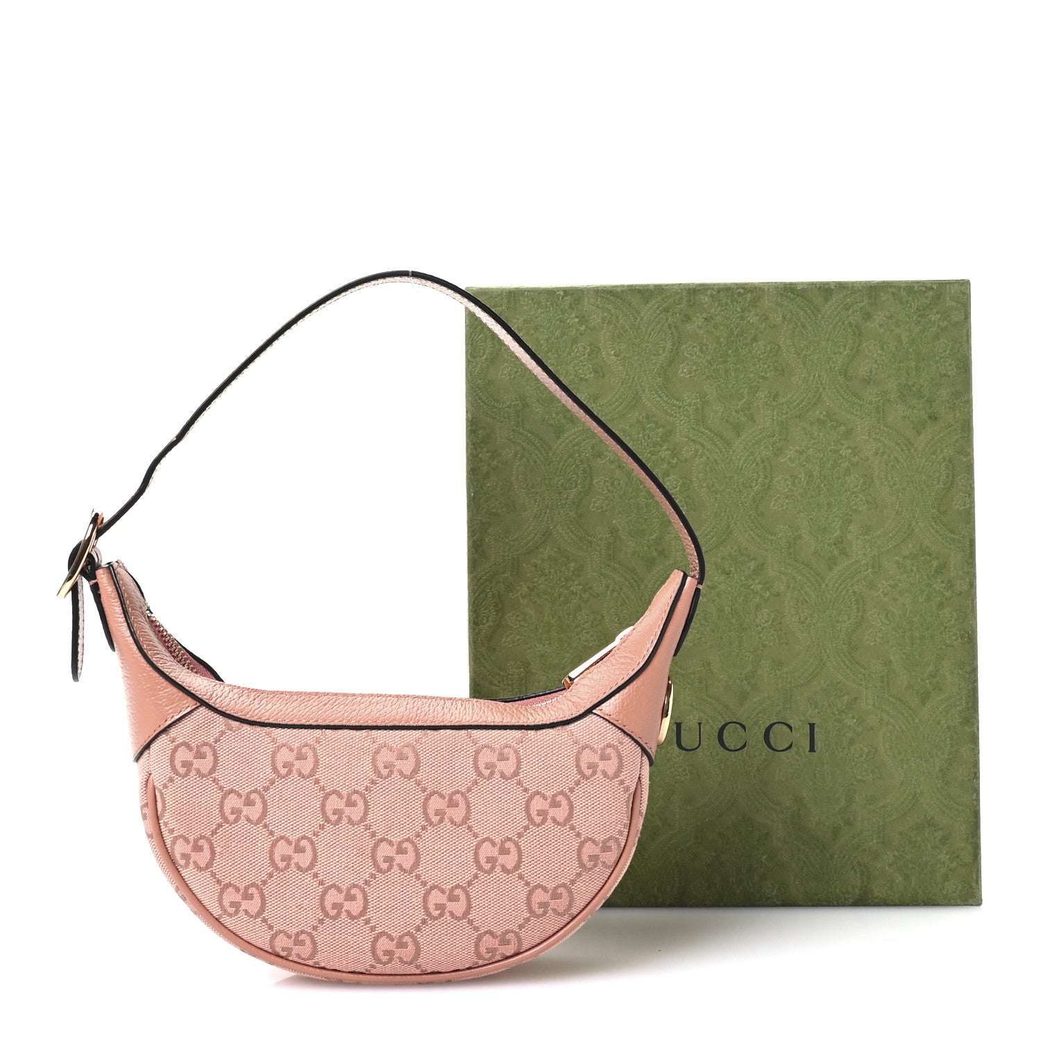 Gucci GG Supreme Monogram Textured Calfskin Web Mini Ophidia Half Moon Hobo Rose Pink 11 of 11