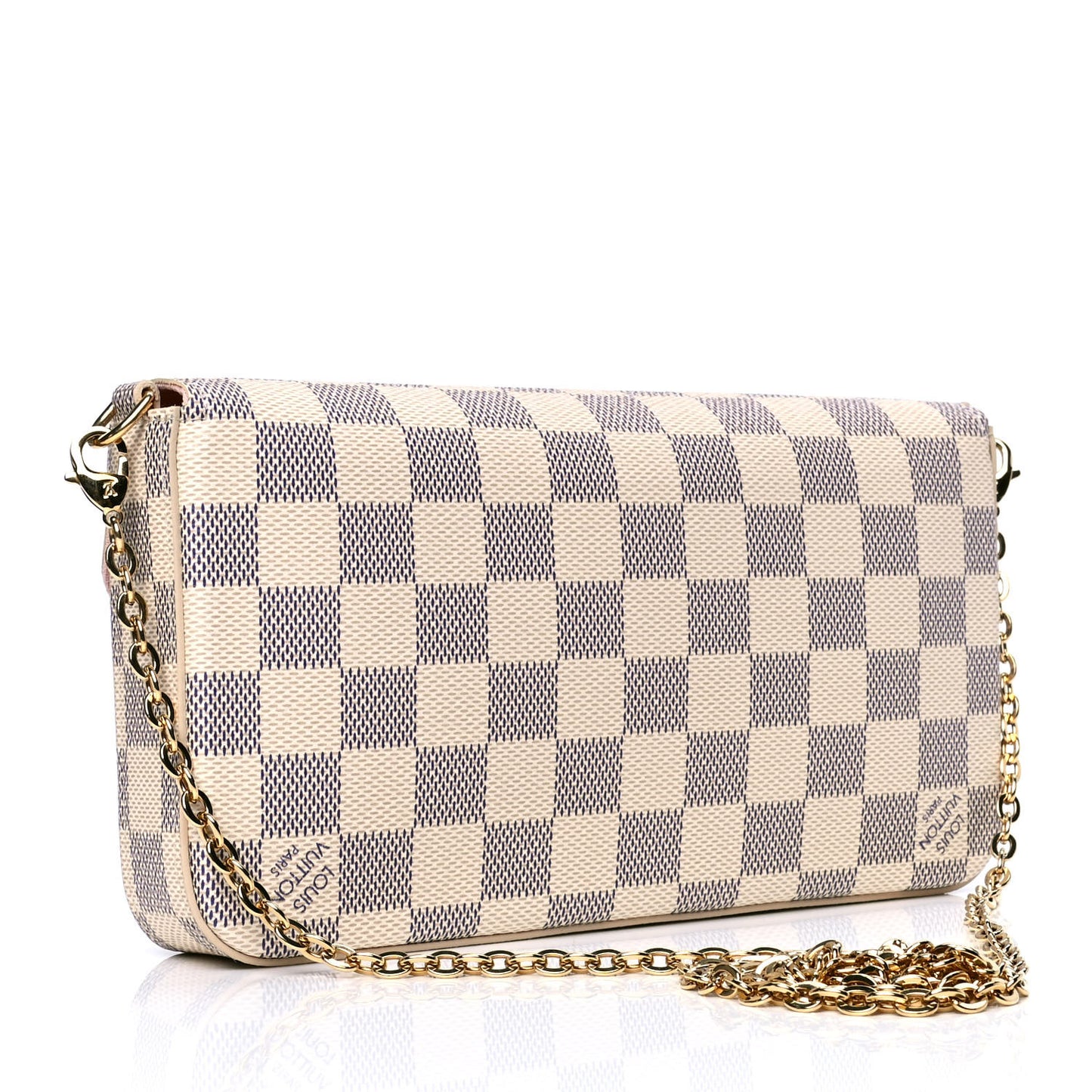 Damier Azur Pochette Felicie Chain Wallet Rose Ballerine