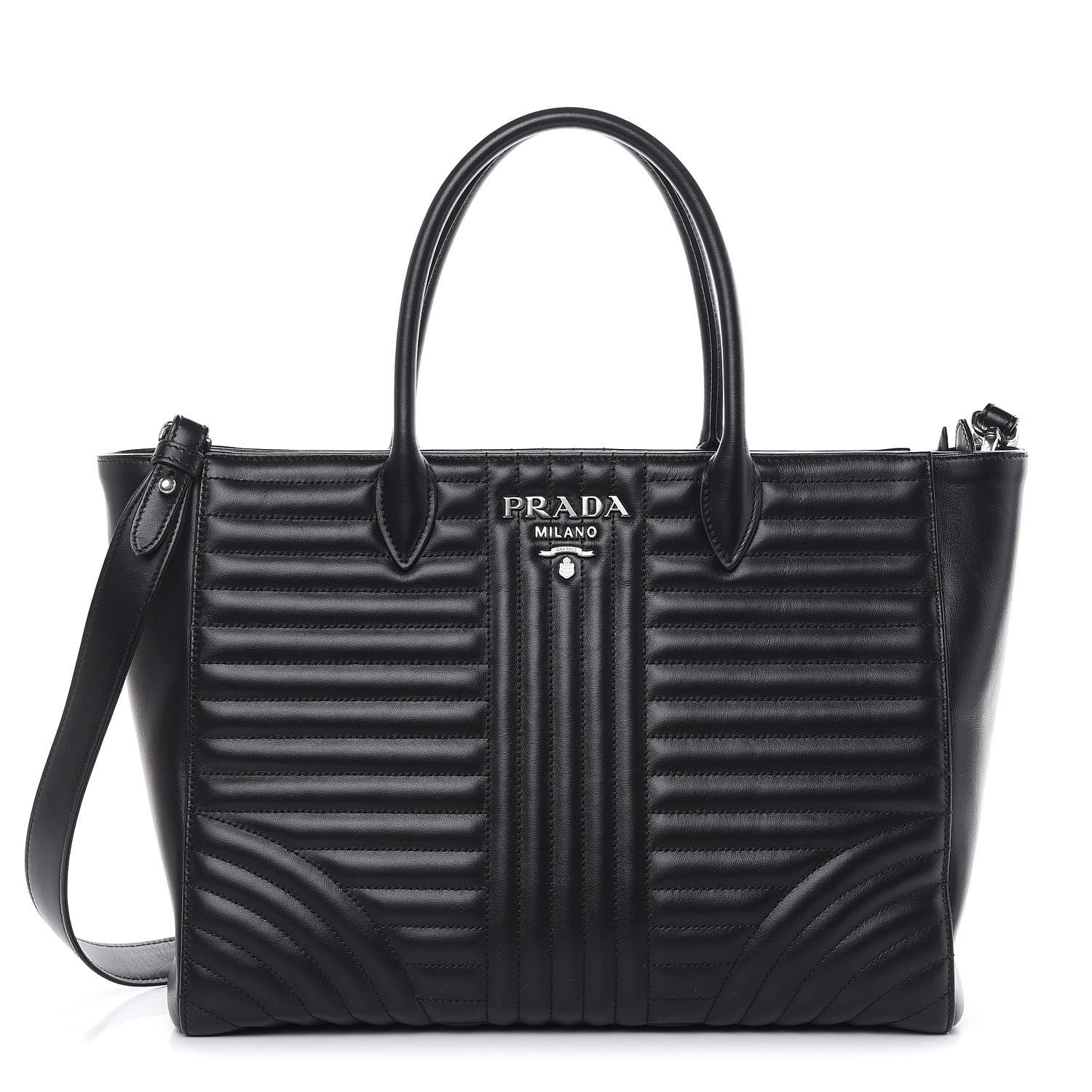 Prada Soft Calfskin Impunture Diagramme Tote Black 1 of 11