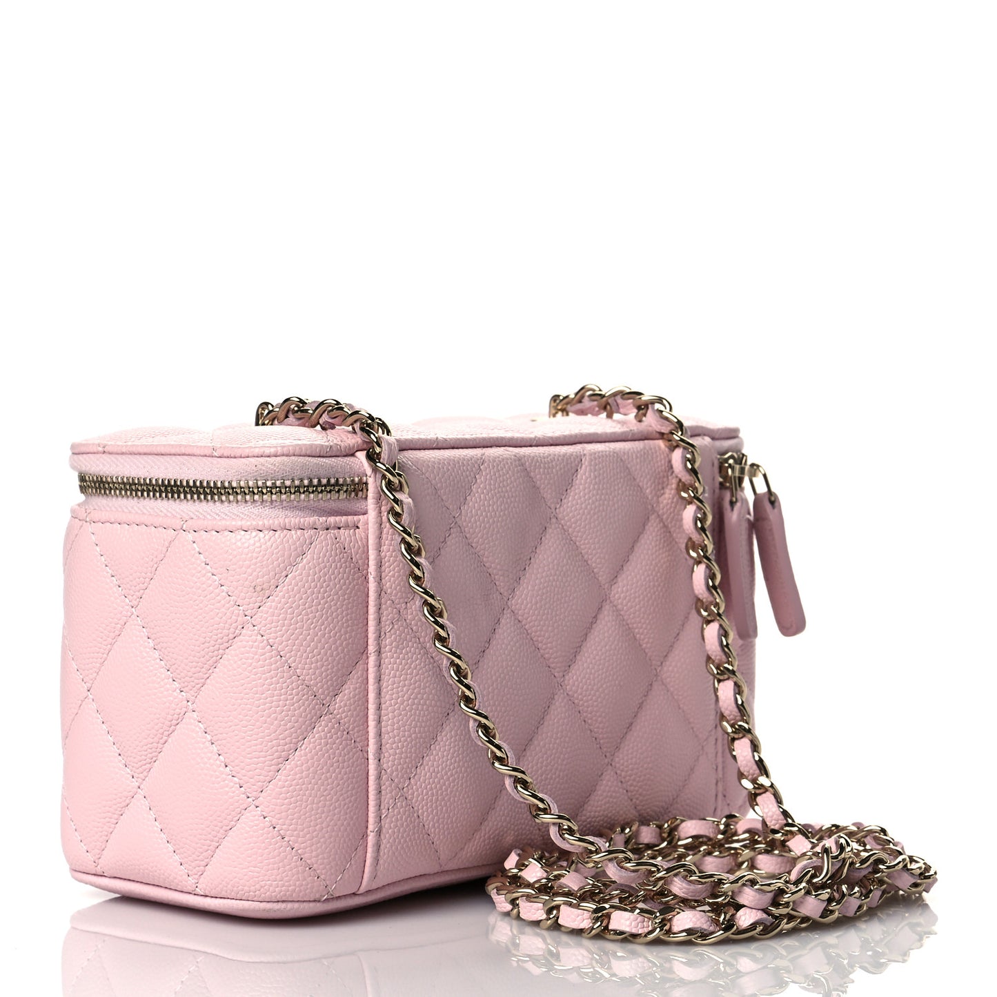 Caviar Quilted Small Vanity Case With Chain Light Pink