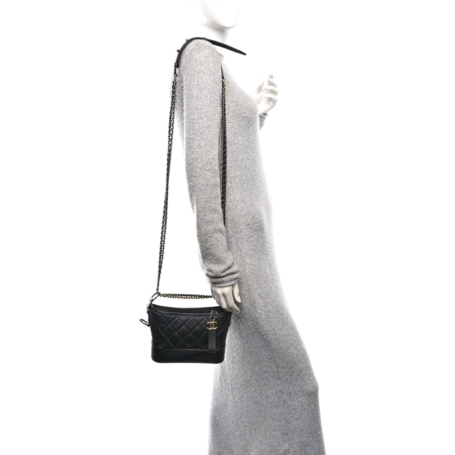 Chanel Patent Goatskin Quilted Small Gabrielle Hobo Black 2 of 12