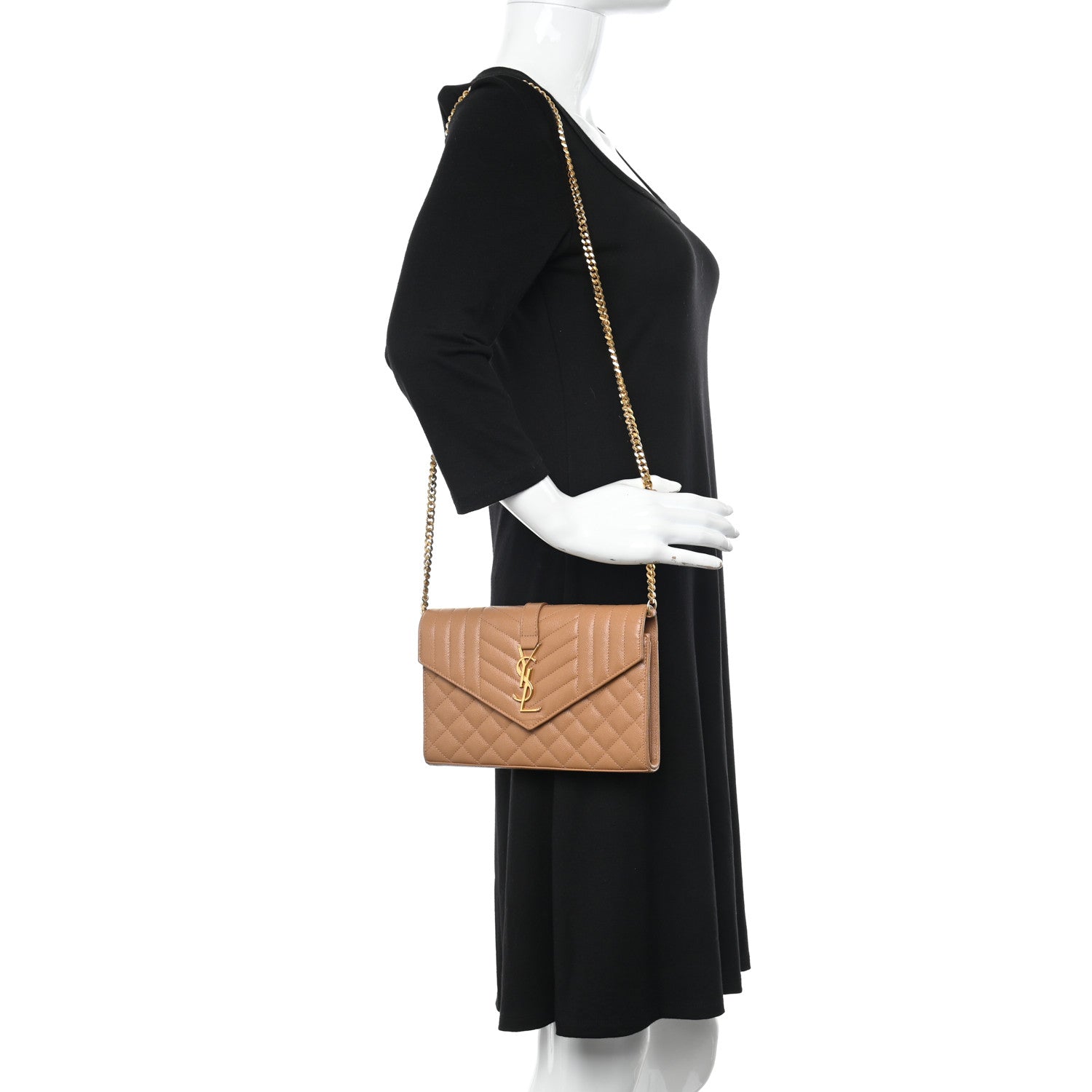 Saint Laurent Grain De Poudre Mixed Matelasse Triquilt Monogram Chain Wallet Dune 2 of 12