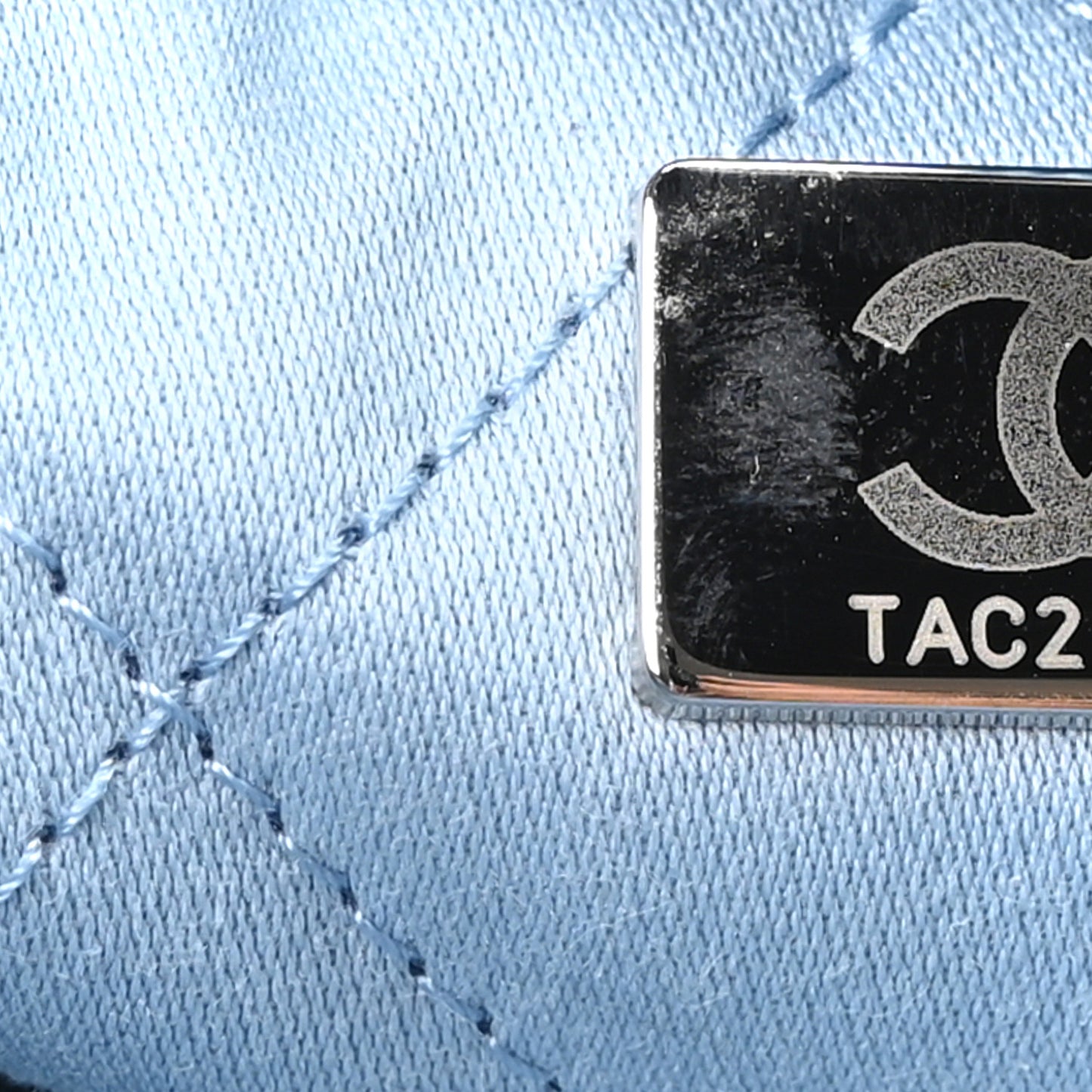 Denim Quilted Small Chanel 22 Light Blue