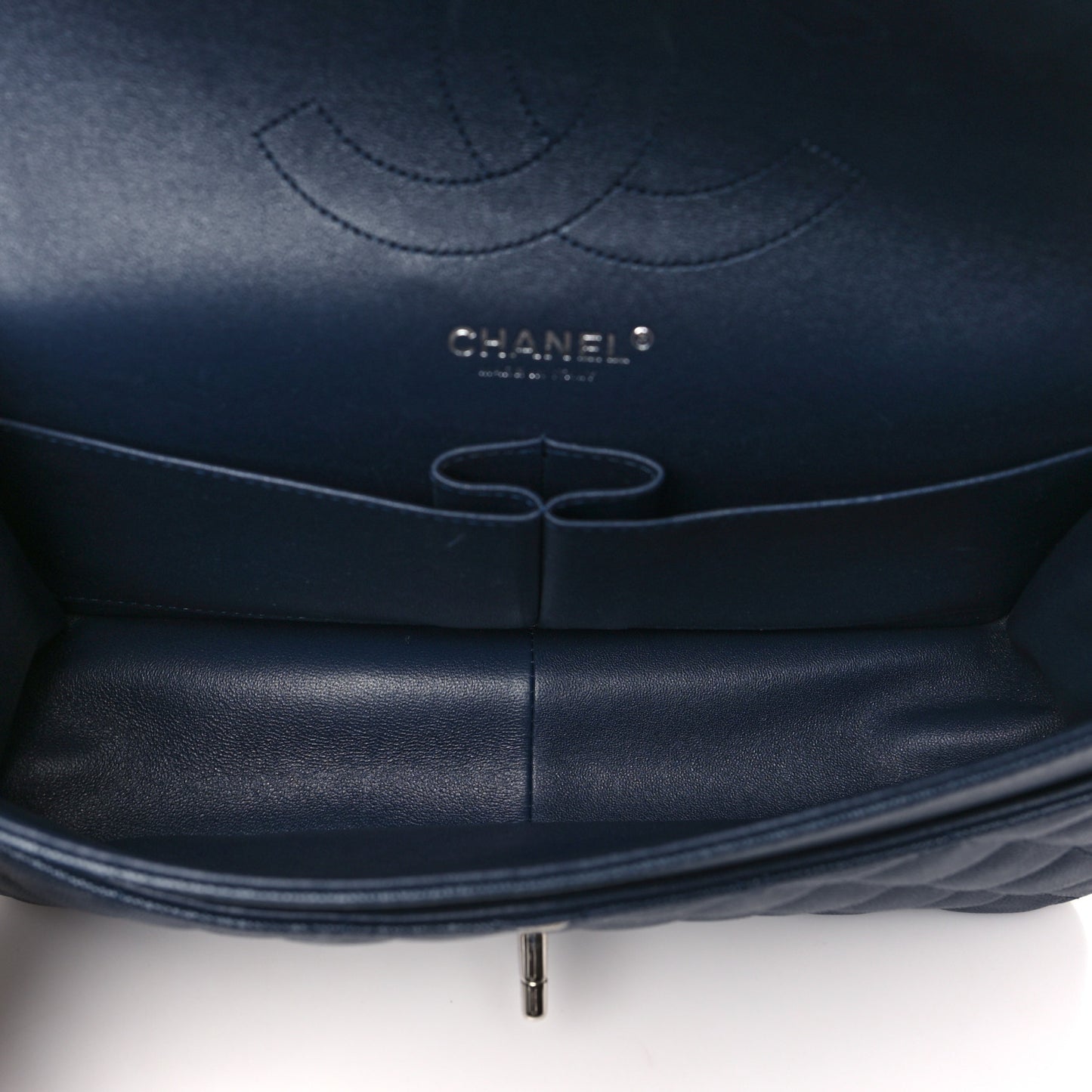 Caviar Quilted Jumbo Double Flap Navy Blue