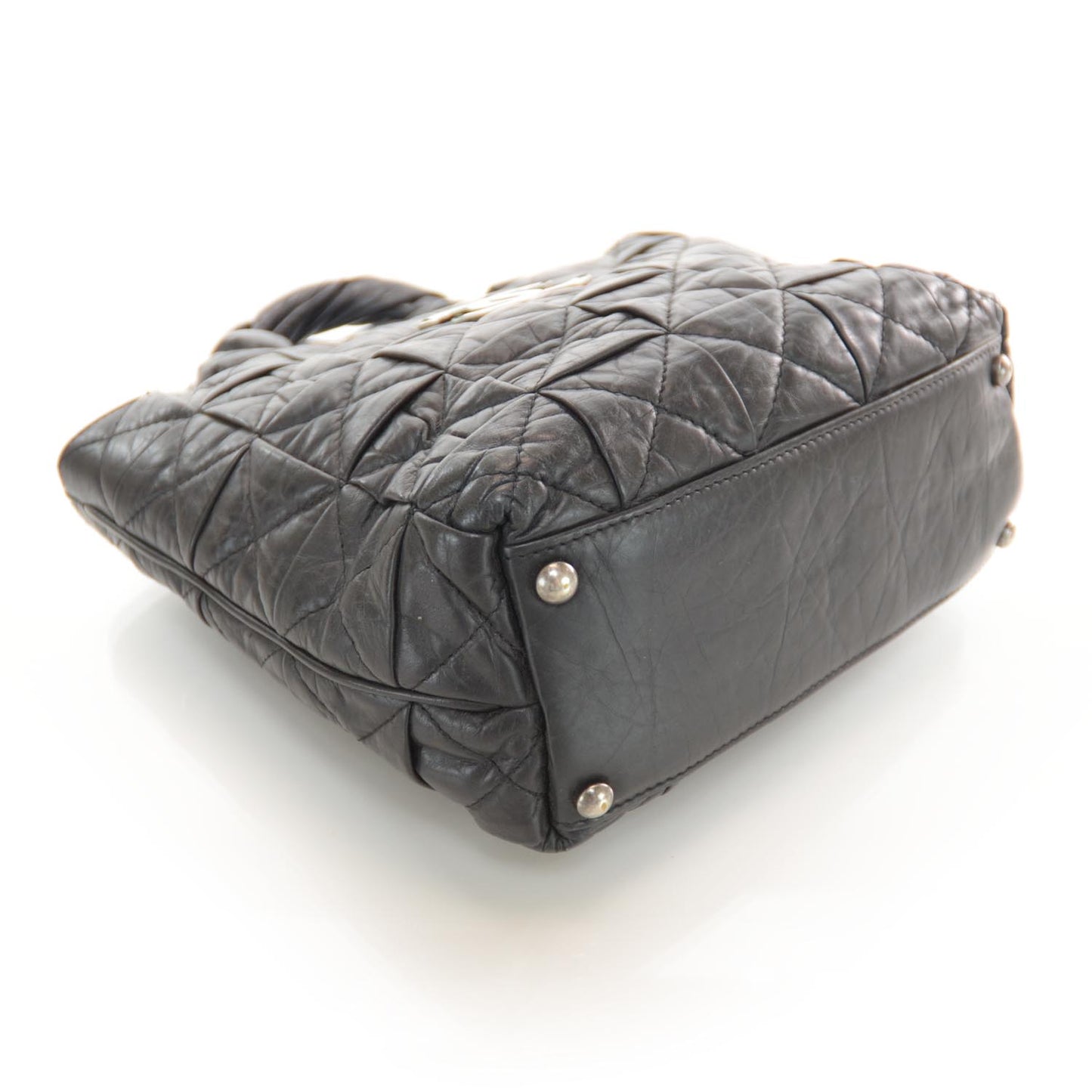 Calfskin Quilted Small Origami Tote Black
