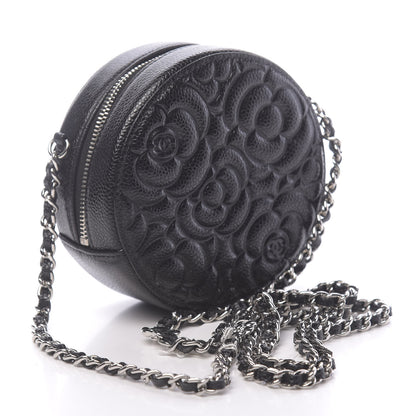 Chanel Caviar Camellia Embossed Round Clutch With Chain Black 3 of 11