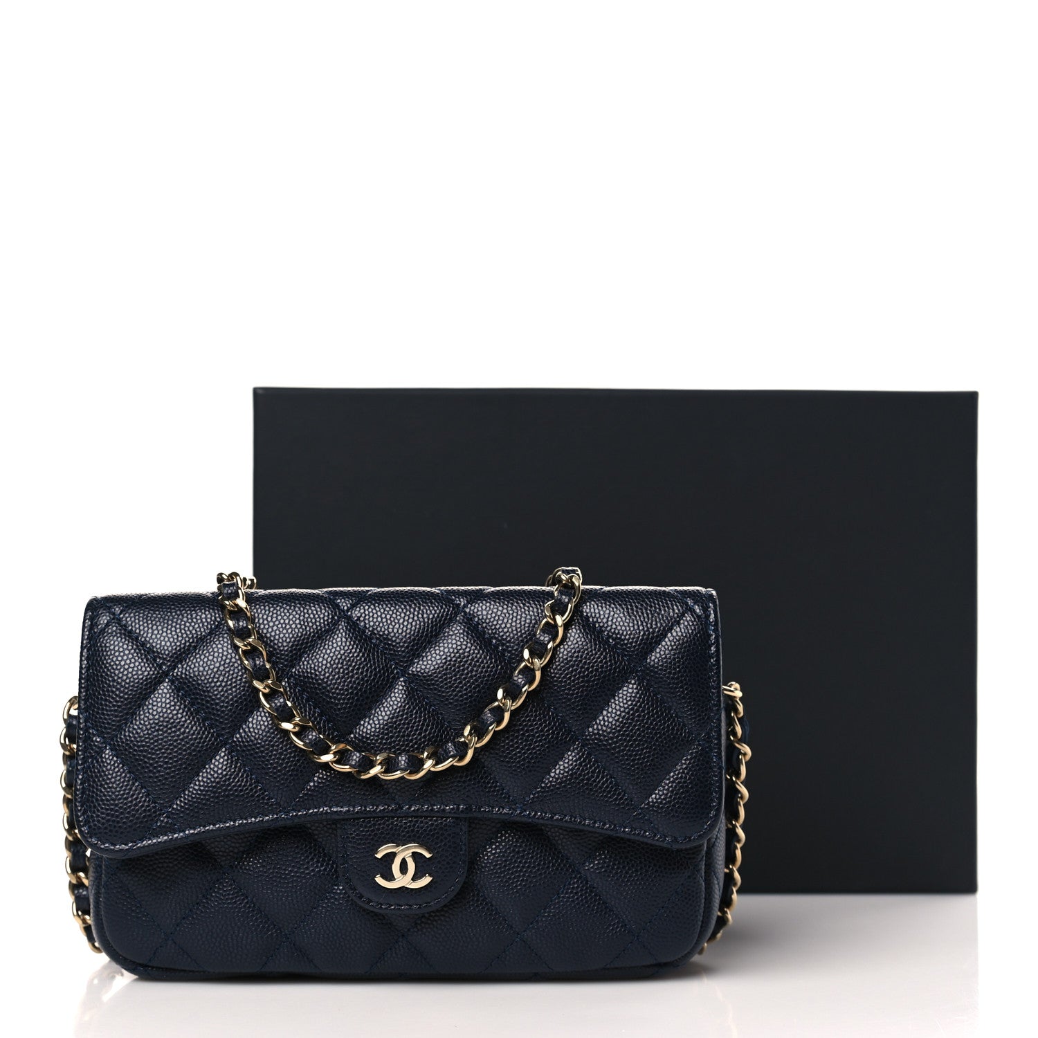 Chanel Caviar Quilted Flap Phone Holder With Chain Navy 12 of 12