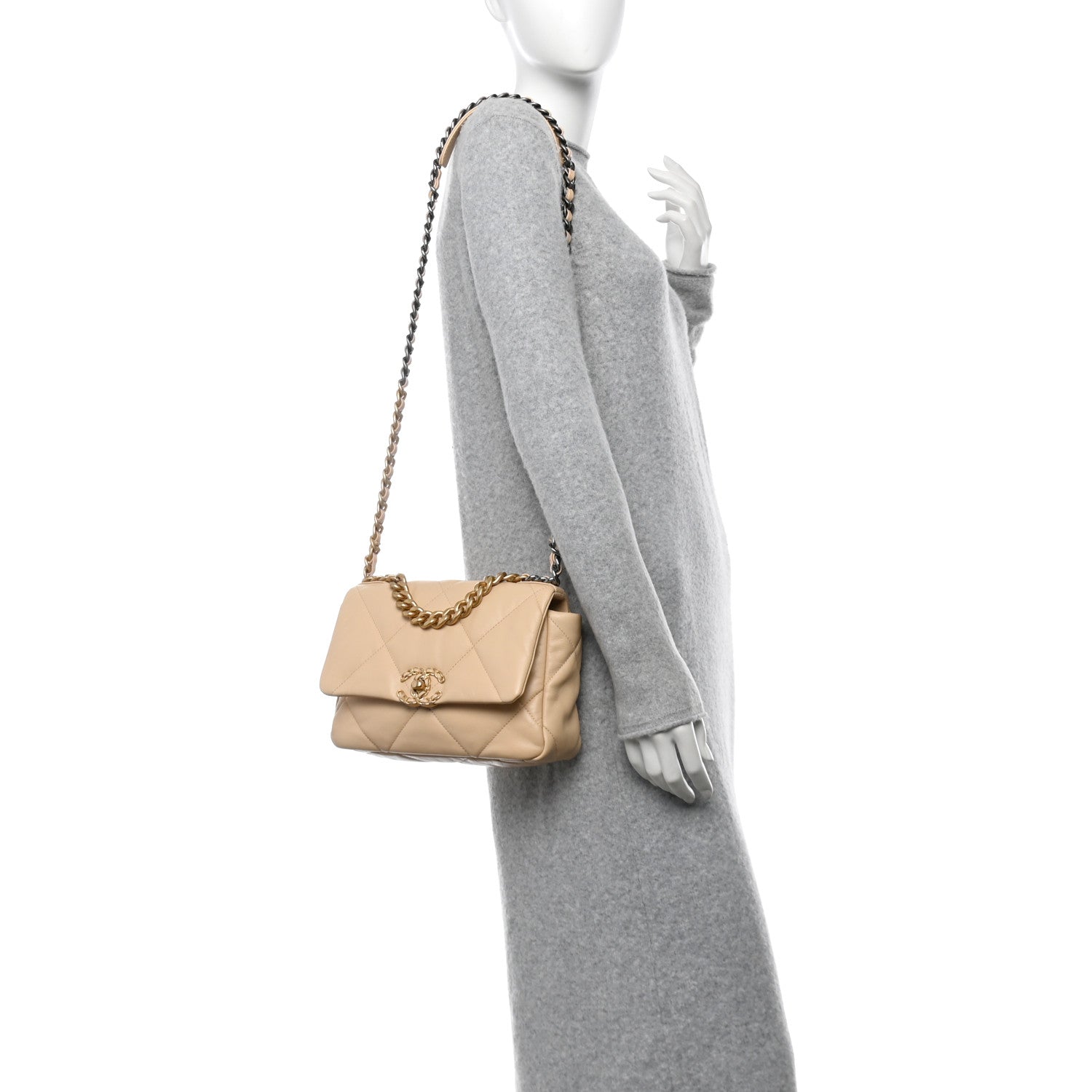 Chanel Shiny Goatskin Quilted Medium Chanel 19 Flap Beige 2 of 11