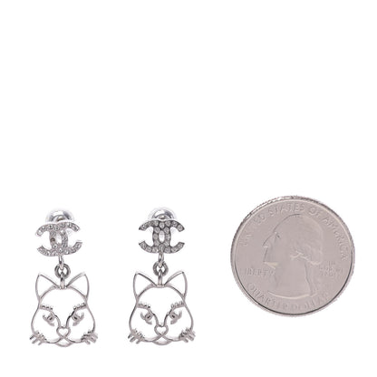Chanel Crystal Emoji Choupette Cat CC Earrings Silver 2 of 4