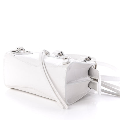 Balenciaga Semi Shiny Calfskin Crocodile Embossed Neo Classic Silver Hardware Nano City Crossbody White 7 of 9