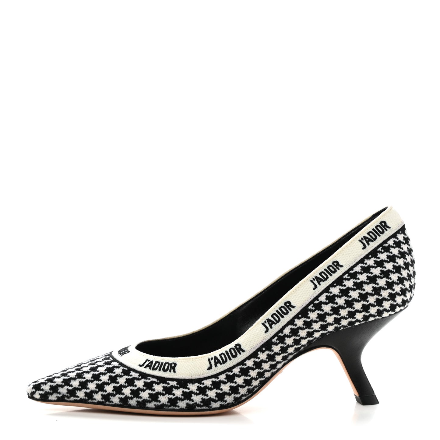 Wool Ribbon Houndstooth Embroidered J'Adior 65mm Pumps 36 Black White