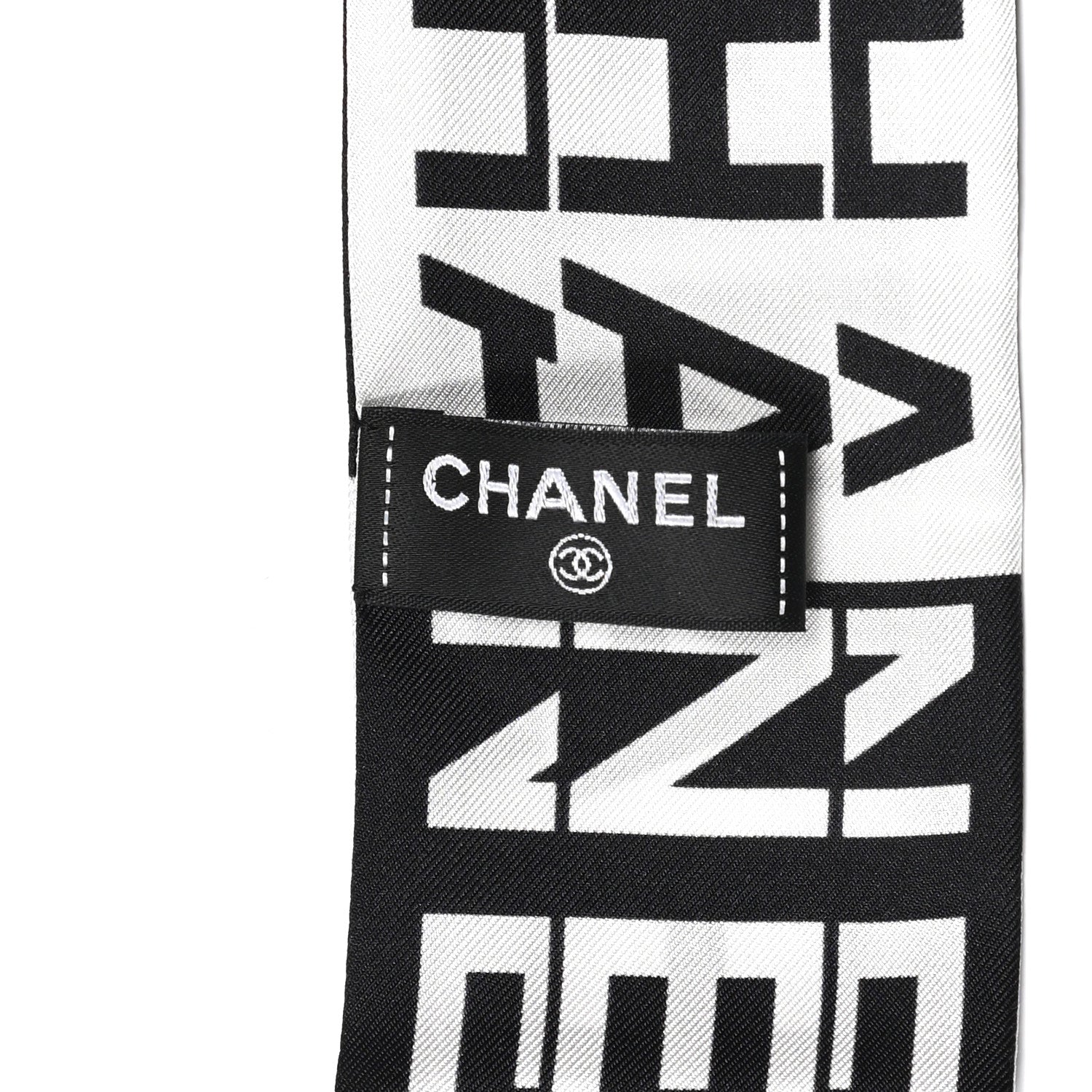 Chanel Silk Logo Slim Bandeau Scarf Black White 3 of 4