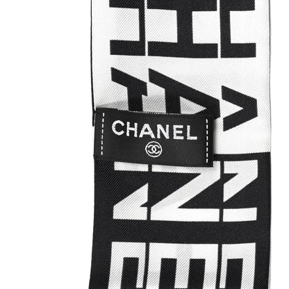 Chanel Silk Logo Slim Bandeau Scarf Black White 3 of 4