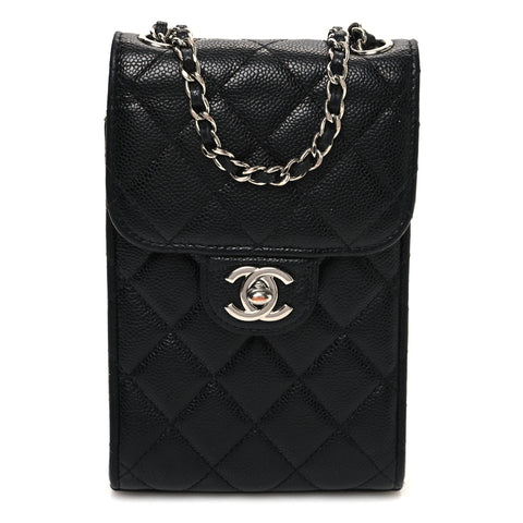 Caviar Quilted Classic Phone Holder Black