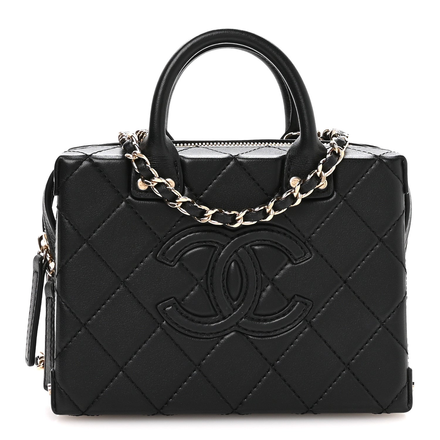 Chanel Calfskin Quilted Small Studded Square Vanity Case Black 1 of 10