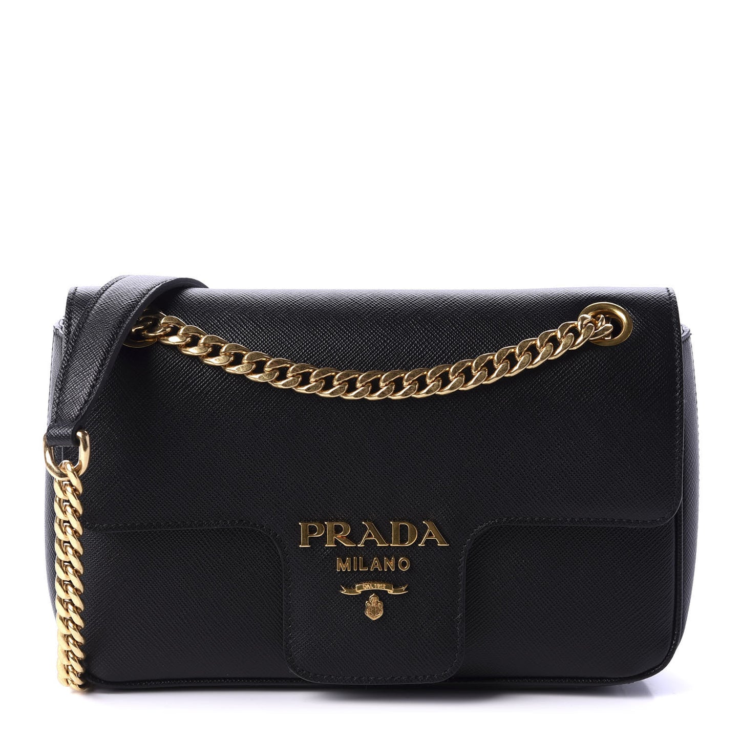Saffiano Flap Shoulder Bag Black