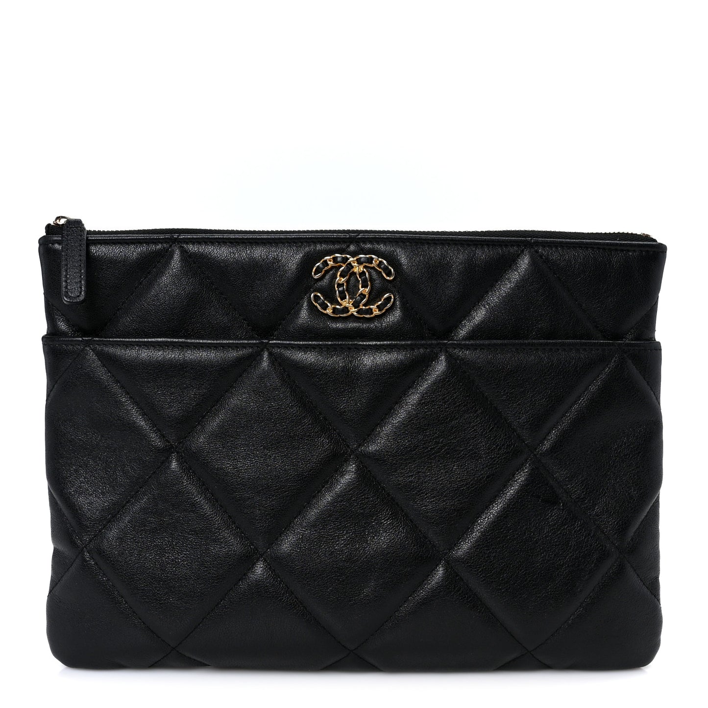 Goatskin Quilted Chanel 19 Pouch Black