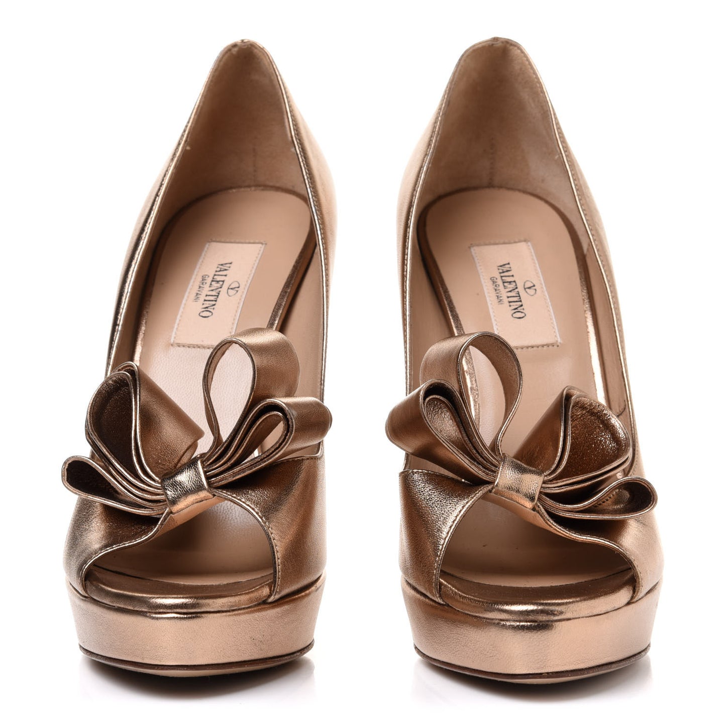 Metallic Nappa Couture Bow Peep Toe 25/120mm Platform Pumps 38 Light Bronze