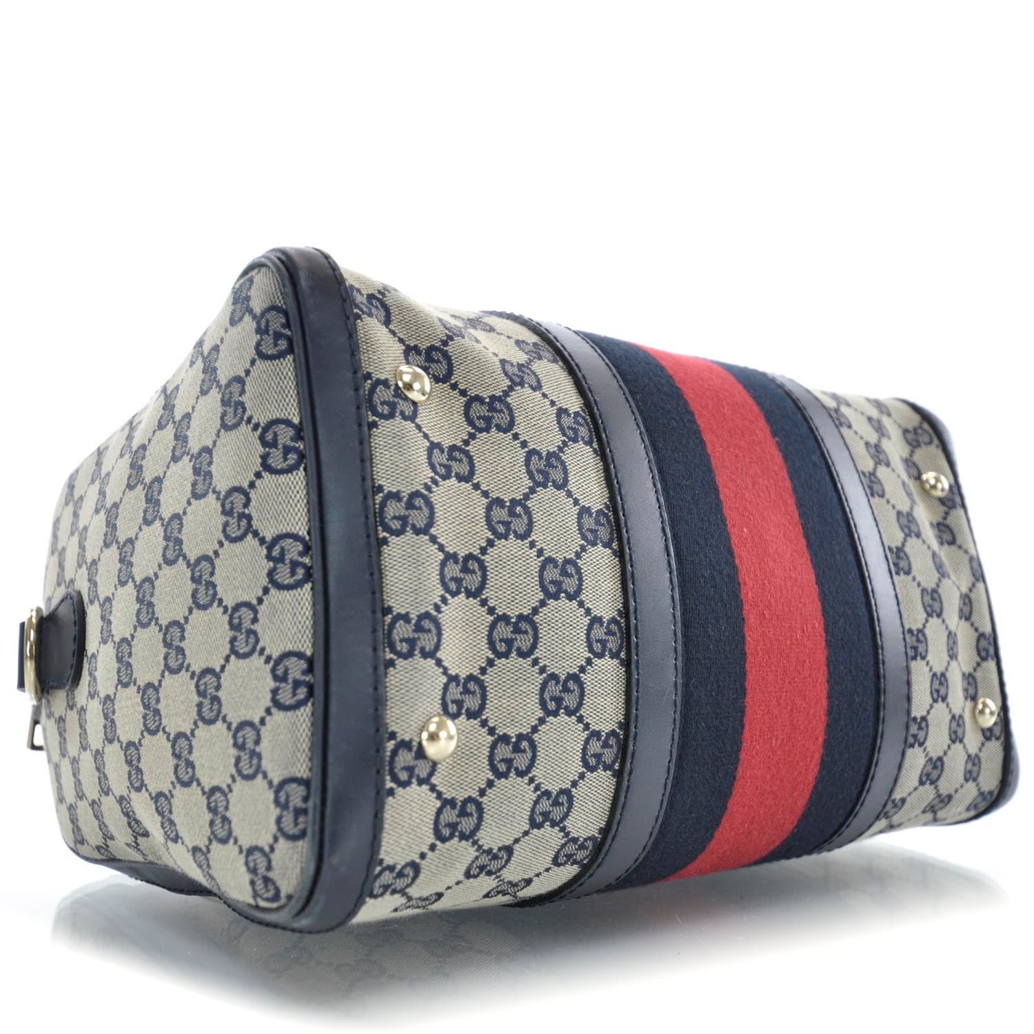 Gucci Monogram Selleria Calfskin Vintage Web Medium Boston Beige Blue 6 of 11