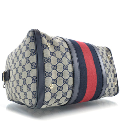 Gucci Monogram Selleria Calfskin Vintage Web Medium Boston Beige Blue 6 of 11